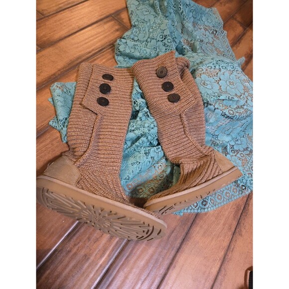 UGG Women’s 7 Classic Cardy Knit Convertible Brown & Gold Metallic Boots #1876 - Picture 1 of 7